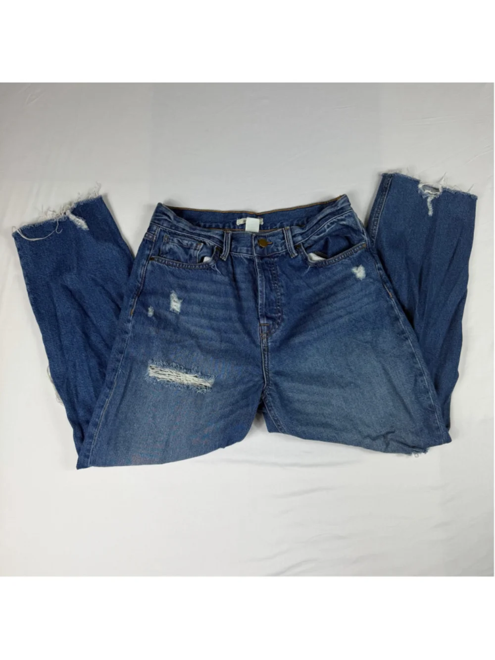 Forever 21 Distressed Mom Jean Women 28 High Rise Raw Hem 100% Cotton Button Fly